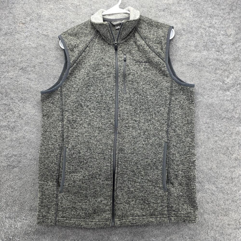 Eddie Bauer Vest Mens Medium Gray Full Zip Sweater Fleece Knit Outdoors Pockets